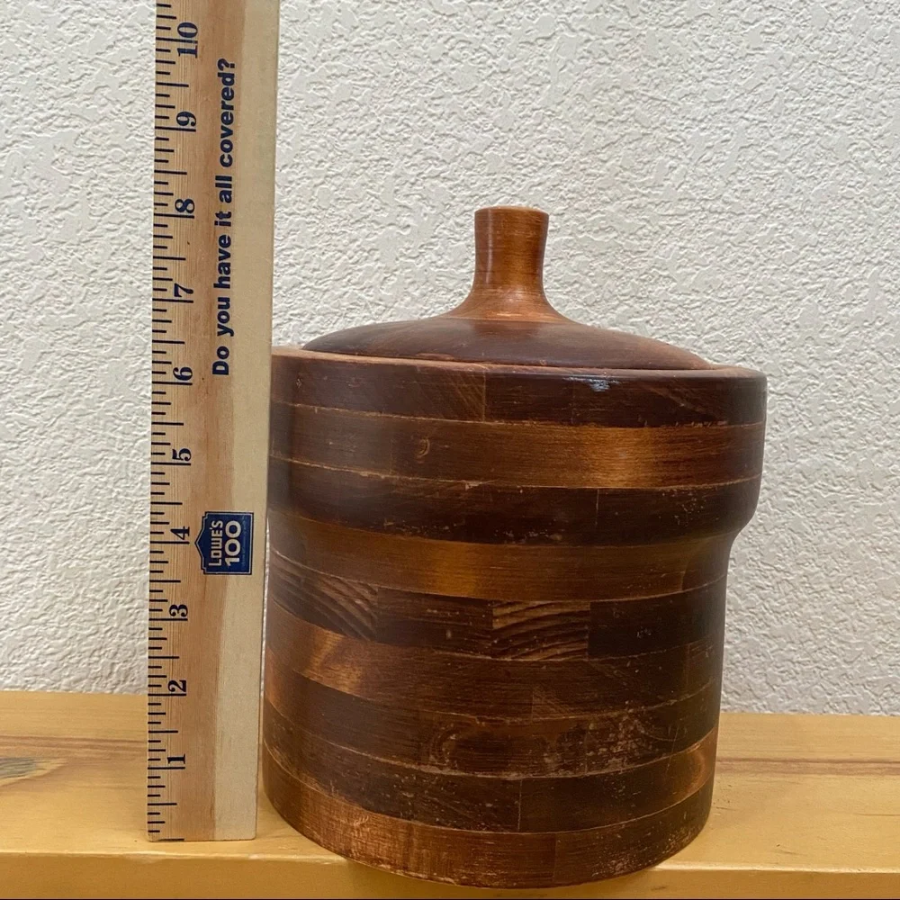 Vintage Baribocraft Teak & Maple Wood Ice Bucket Made in Canada NO Liner